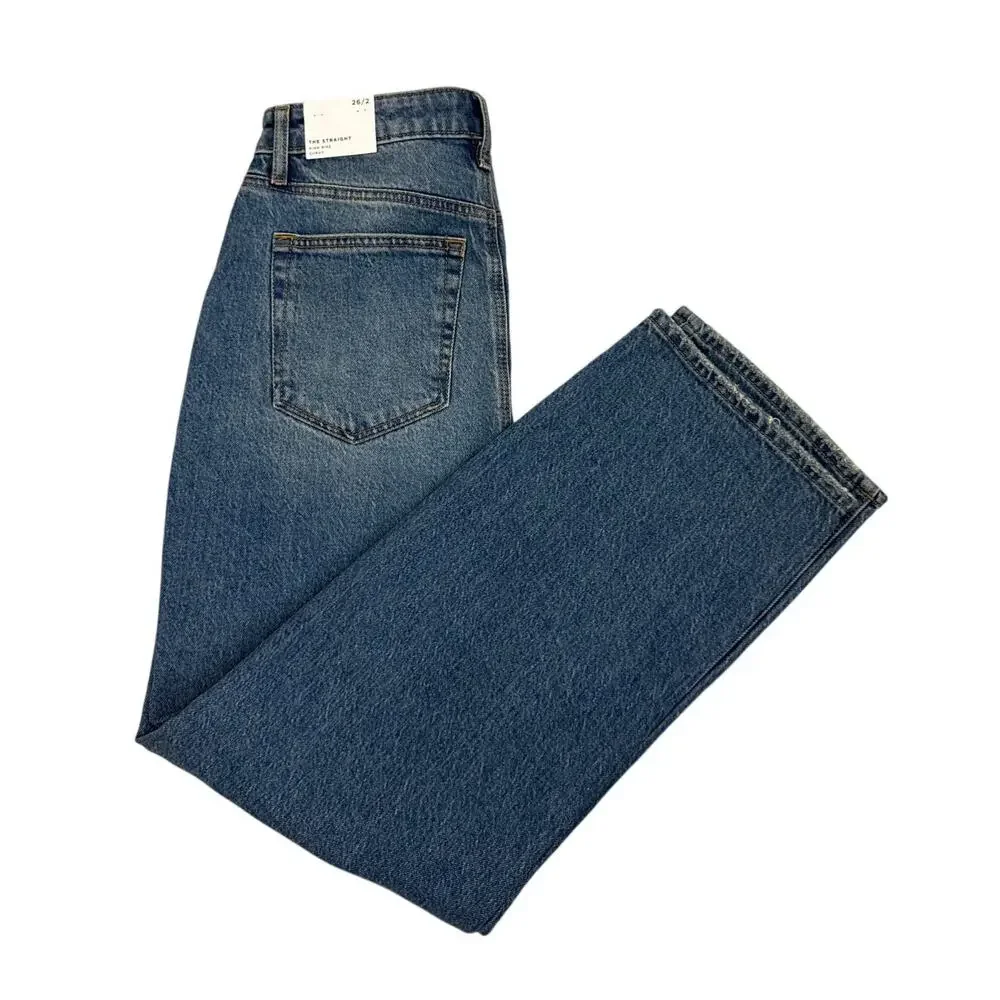 NWT LOFT Jeans Straight Curvy Casual Capsule Blue Distressed Denim Size 2 | 26